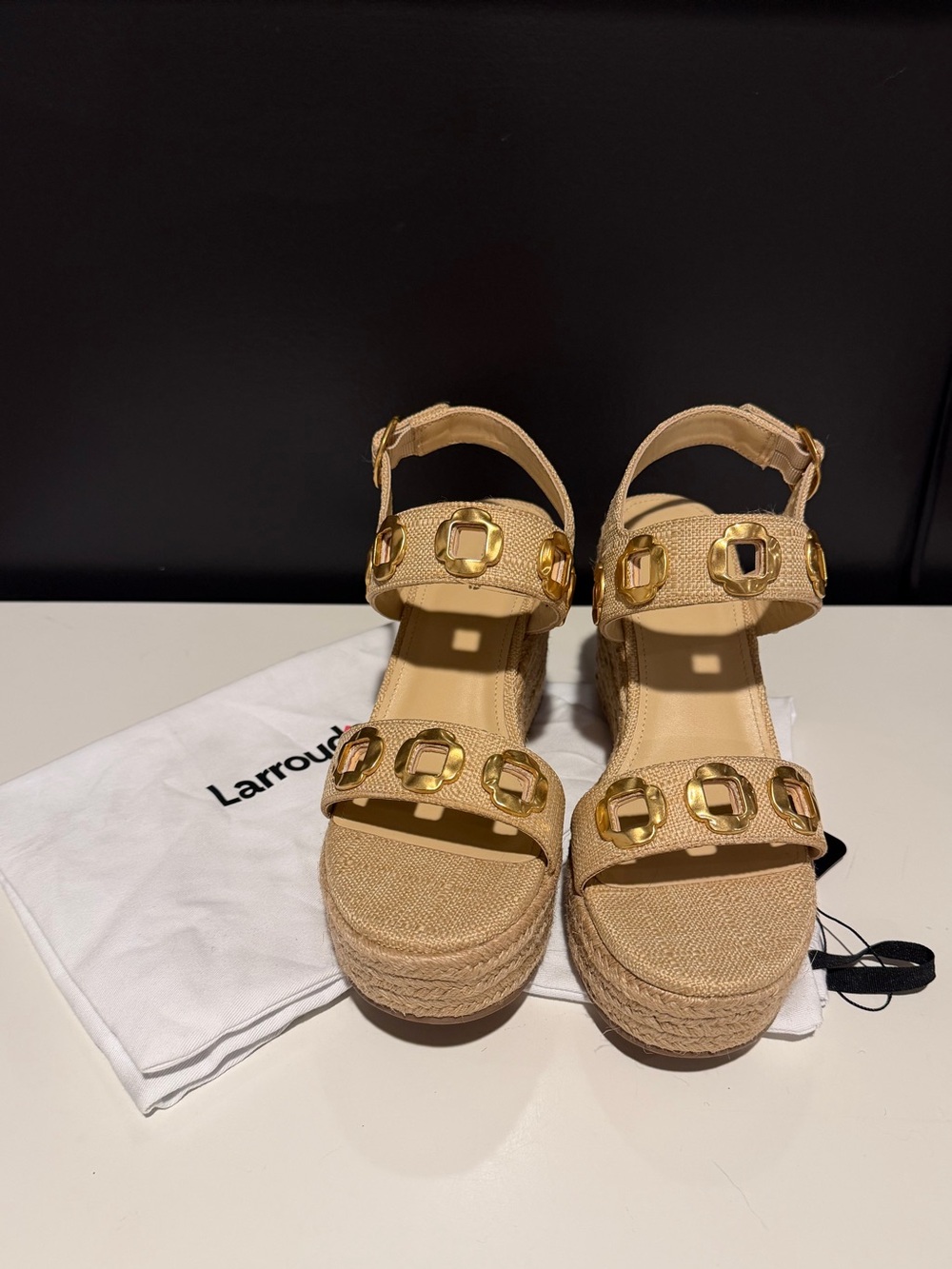 NWOB Larroude Milan Studded Espadrille Wedge Sandals - Picture 7 of 7